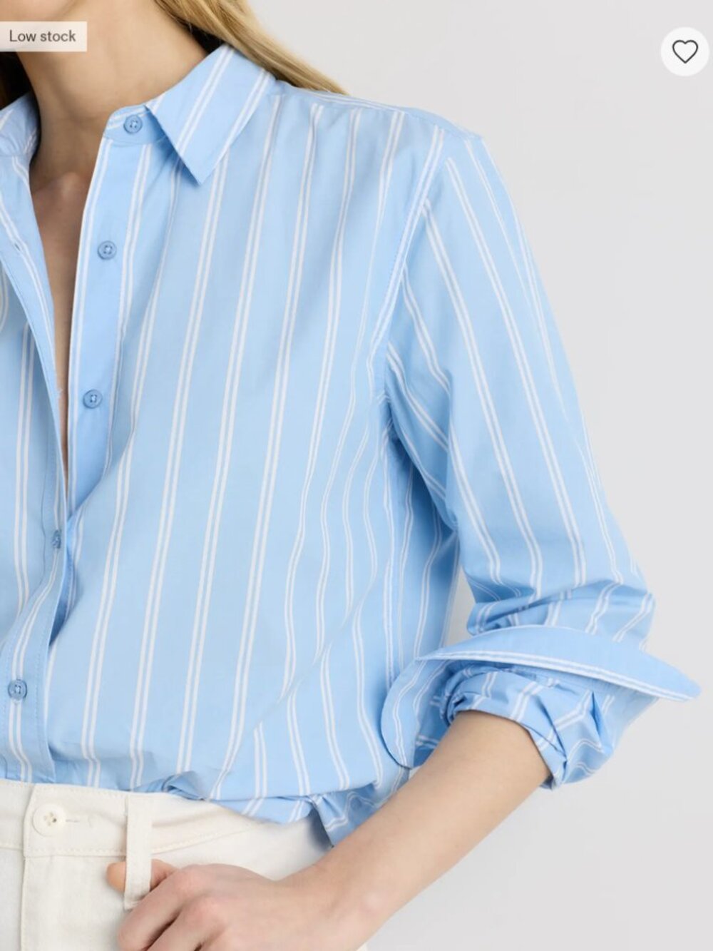Cotton Poplin Long Sleeve Shirt in Blue Stripe - Picture 6 of 9